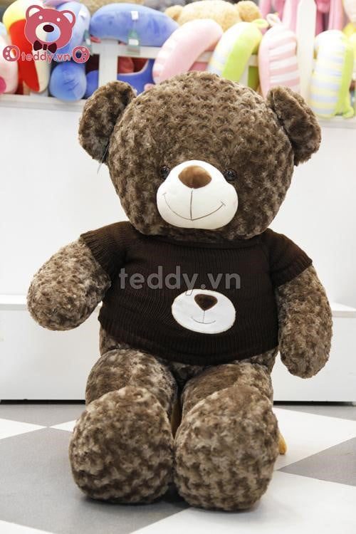 Hình ảnh mẫu gấu bông teddy 80cm len mặt ngầu màu nâu đất