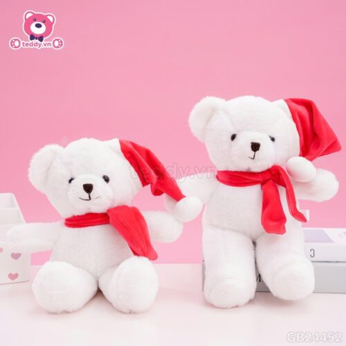 Gấu Bông Teddy Lông Trơn Đội Mũ Quàng Khăn Đỏ