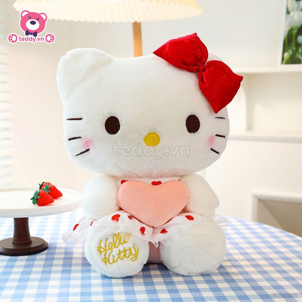 Mèo Bông Hello Kitty Váy Ren Ôm Tim 