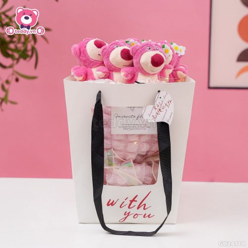 Set Bó Hoa Vải Bèo - Lotso Tai Hoa Hồng