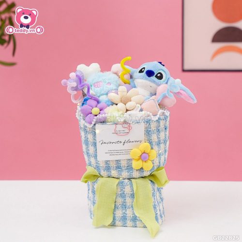 Set Bó Hoa Vải Dạ - Stitch Xanh