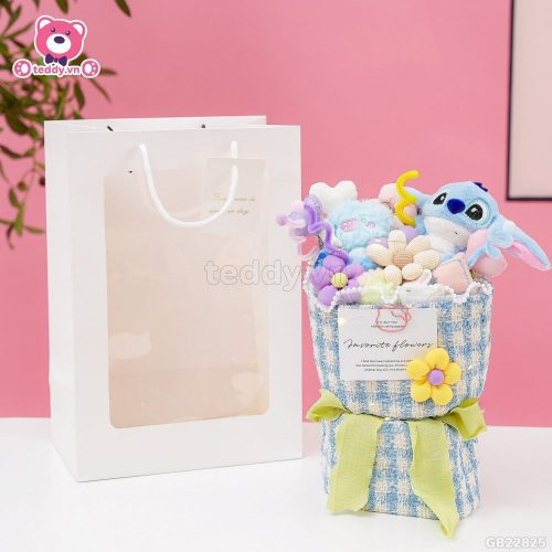 Set Bó Hoa Vải Dạ - Stitch Xanh