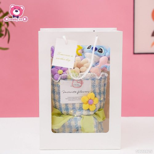 Set Bó Hoa Vải Dạ - Stitch Xanh