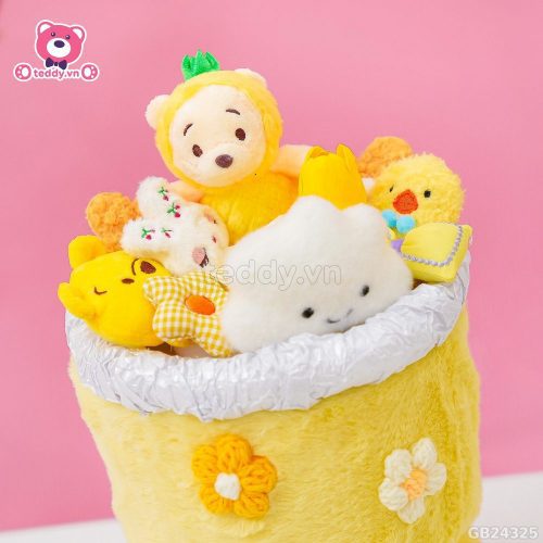 Set Bó Hoa Vải Lông Vàng - Pooh Dứa