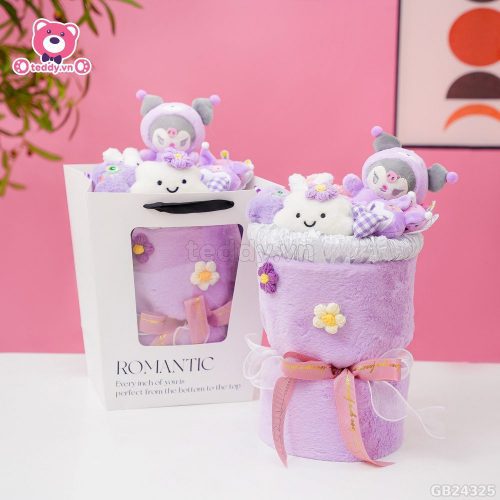 Set Bó Hoa Vải Lông Tím - Kuromi Mây