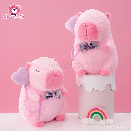 ĐG 40cm Gấu Bông Capybara Hồng Cầm Bóng Tim