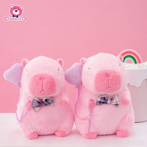 ĐG 40cm Gấu Bông Capybara Hồng Cầm Bóng Tim