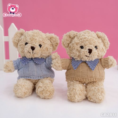 Gấu Bông Teddy Head Lông Xoắn Áo Len Cổ Kẻ