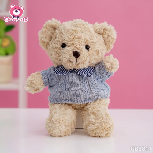 Gấu Bông Teddy Head Lông Xoắn Áo Len Cổ Kẻ