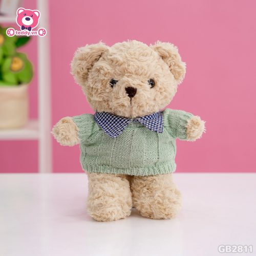 Gấu Bông Teddy Head Lông Xoắn Áo Len Cổ Kẻ