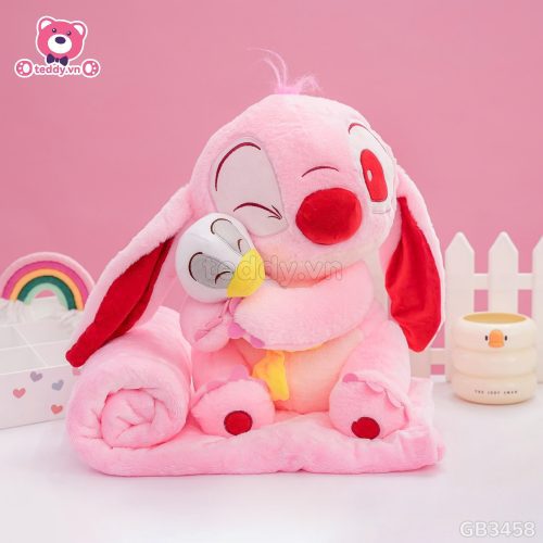 Gối Chăn Mền Stitch Ôm Vịt – Hồng