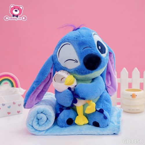 Gối Chăn Mền Stitch Ôm Vịt – Xanh