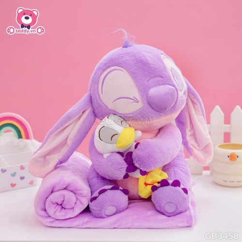 Gối Chăn Mền Stitch Ôm Vịt – Tím