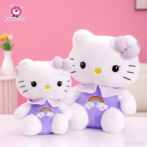 Gấu Bông Kitty Thêu Cầu Vồng – Màu tím mộng mơ