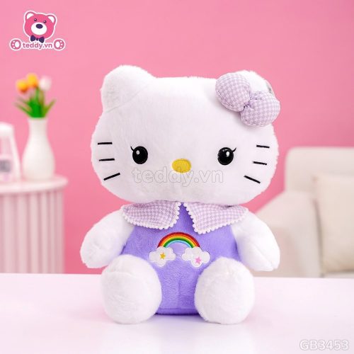 Gấu Bông Kitty Thêu Cầu Vồng – Màu tím mộng mơ