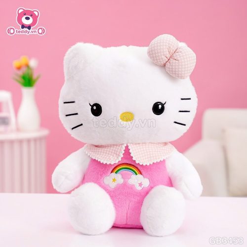 Gấu Bông Kitty Thêu Cầu Vồng – Màu hồng ngọt ngào