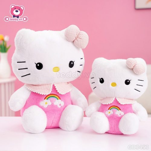 Gấu Bông Kitty Thêu Cầu Vồng – Màu hồng ngọt ngào