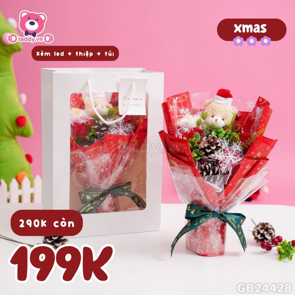 NOEL SBH Xòe 35cm - Gấu Vàng Hoa Hồng - Đỏ