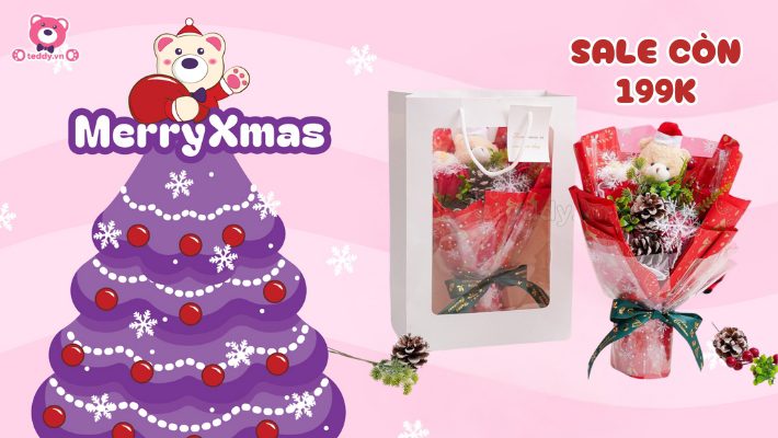 Set Bó Hoa Gấu Bông Chỉ 199K - Món Quà Noel Ngọt Ngào Cho Nửa Kia Của Bạn