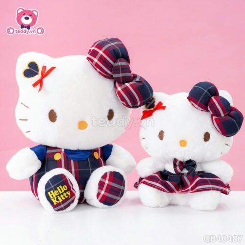 Gấu Bông Hello Kitty Yếm Váy Caro