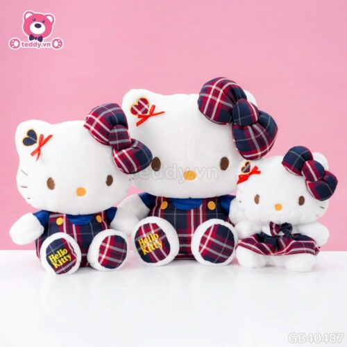 Gấu Bông Hello Kitty Yếm Váy Caro