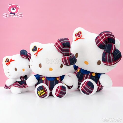 Gấu Bông Hello Kitty Yếm Váy Caro