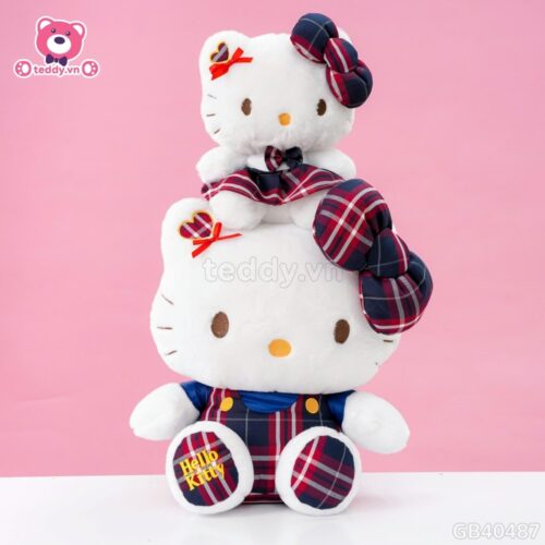 Gấu Bông Hello Kitty Yếm Váy Caro