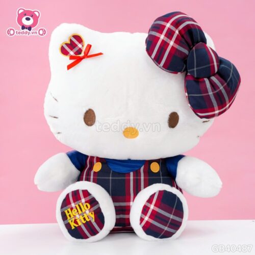 Gấu Bông Hello Kitty Yếm Váy Caro