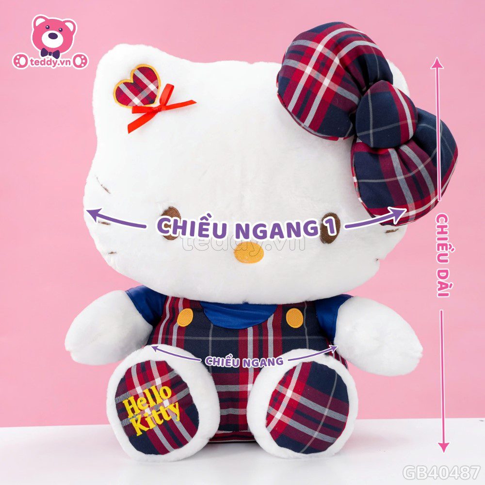 Gấu Bông Hello Kitty Yếm Váy Caro
