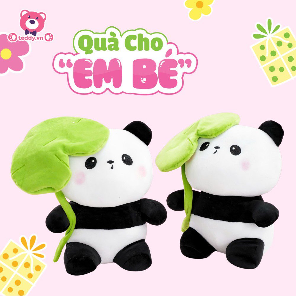 Panda cầm lá sen to tròn, đáng yêu, ôm là mềm mịn phê