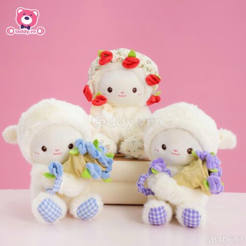 Cừu Bông Đội Mũ Ôm Hoa