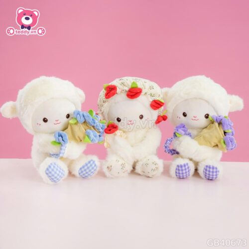 Cừu Bông Đội Mũ Ôm Hoa