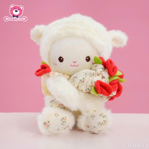 Cừu Bông Đội Mũ Ôm Hoa